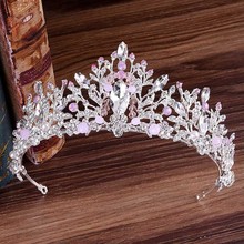 FORSEVEN Silver Color Rhinestone Leaf Tiaras Crown Pink Crystal Diadem Headpiece Bridal Hair Jewelry Wedding Hair Accessories JL 2024 - buy cheap
