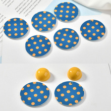 Pendientes acrílicos circulares de lunares azules para mujer, aretes hechos a mano, material de joyería 2024 - compra barato