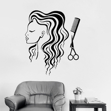 Long Hair Salon Hair Dresser Girls Wall Decal Vinyl Home Decor Art Murals Wall Sticker Beauty Tools Scissors Comb Decals LC1082 2024 - buy cheap