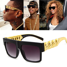 LongKeeper Fashion Gold Metal Chain Punk Square Sunglasses Vintage Hip Hop Sun Glasses Gafas De Sol UV400 2024 - buy cheap