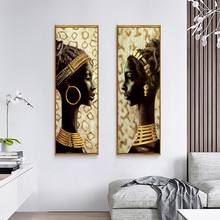 Wall Art Canvas Home Decor Painting Beautiful African Woman Gold HD Print Modern Posters Cuadros Modular Pictures Living Room 2024 - buy cheap