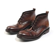 Botas martin masculinas de renda esculpida, sapatos de couro genuíno com pregas, vintage, calçados casuais artesanais para homens 2024 - compre barato