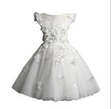 Exquisite Short Sleeve Lace Appliques Flower Girls Formal Wedding Dress Kids Bead Evening Party Princess Birthday Holiday Dress 2024 - buy cheap