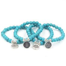 Hand Beaded Blue Stone Yoga Lotus Bracelet Black Onyx Mala Beads Bracelets One Circle Unisex Creative Buddha Gift Wholesale 2024 - buy cheap