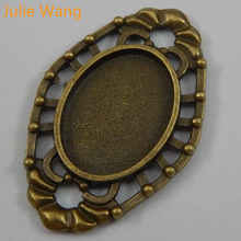 Julie Wang 10PCS Antique Bronze Oval Cabochon Cameo Base Settings Connectors Charms Alloy Pendant Jewelry Making Accessory 2024 - buy cheap