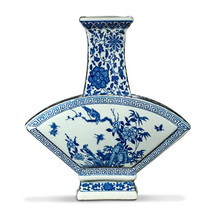 Jingdezhen-jarrón en forma de abanico, jarrones de flores y patrón de aves, porcelana antigua Ming y Qing, azul y blanco 2024 - compra barato
