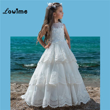 Camadas Lace Applique Flower Girl Vestidos Para Casamentos Custom Made Branco 2018 Vestidos de Comunhão Vestido Pageant Vestidos de Daminha 2024 - compre barato