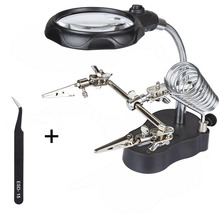 New Magnify Glass 3.5x 12X 3rd Helping Clip LED Lighting Handheld Magnifying Soldering Iron Stand Glass Len Magnifier repair 2024 - compre barato