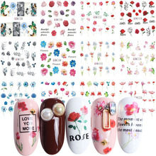 12 Flowers Design Nail Stickers on Nails Arts Water Transfer Decal Rose Slider Stickers DIY Decals Nail Art Tools JIBN1105-1116 2024 - buy cheap