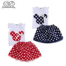 1-4Year Cute Summer Toddler Kids Baby Girl Cotton Tops Sleeveless T-Shirt Vest mouse+Party Dress Skirt Clothes Set 2PCS 2024 - buy cheap