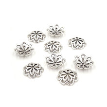 200 piezas 14mm cuentas de aleación de Metal tapas flor antiguo plata cuentas accesorios para joyería 2024 - compra barato