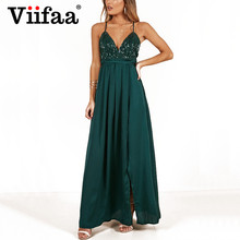 Viifaa Green Sexy V Neck Party Women Long Dress Spaghetti Strap Backless Night Out Club Dresses Elegant Sequin Maxi Dress 2024 - buy cheap