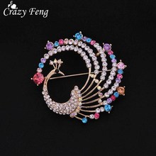 Crazy Feng Peacock Brooches Jewelry Accessories Fashion Rainbow Colors Crystal Rhinestone Pin For Women Children Christmas Gift 2024 - buy cheap