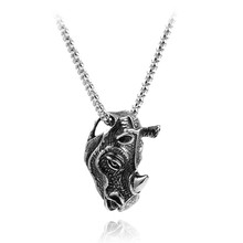 Regalrock Hot 3D Rhinoceros Skull Africa Rhinos Pendant Necklace Men Ancient Rhino Head Charm Pendant 2024 - buy cheap