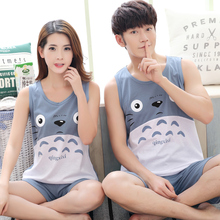 Hot Sale Couple Pajamas Set Summer Men And Women Sleeveless Pyjamas Vest Lovers Sleepwear Plus Size 4XL Nightwear Home Clothing 2024 - buy cheap