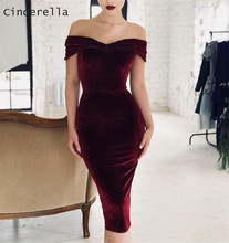 Cinderella Burgundy Boat Neck Off The Shoulder Short Velour Prom Dresses Straight Zipper Back Short Party Prom Dresses 2024 - buy cheap