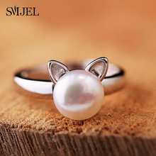 SMJEL New Imitation Pearl Cat Ear Ring for Women Cute Animal Adjustable Ring Femme Bijoux Jewelry Birthday Gifts SYJZ140 2024 - buy cheap