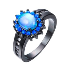 Anillo de ópalo de fuego para mujer, joyería de boda de circonia cúbica blanca, Color plateado, Anillos de compromiso, regalo de cumpleaños 2024 - compra barato