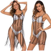Vestido playero transparente para mujer, traje de baño con borlas, Crochet, Sexy 2024 - compra barato