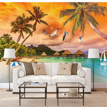 wellyu  papel de parede 3d  Custom wallpaper  Seascape sunset love sea coconut tree landscape maldives  wall paper  behang 2024 - buy cheap