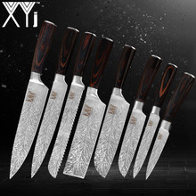 Xyj conjunto de facas de cozinha de aço inoxidável, facas de imitação de damasco 7cr17mov, lâmina de penas de anjo, para chef de cozinha, madeira, paqueca 2024 - compre barato
