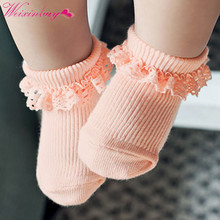 Calcetines de algodón para niñas pequeñas, medias de princesa con volantes y encaje, color blanco y rosa, baratas 2024 - compra barato