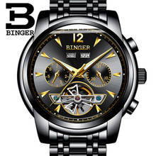 Genuine Luxury BINGER Brand Men Self-wind waterproof full steel automatic mechanical male Hollow Luminous fashion watch 2024 - buy cheap