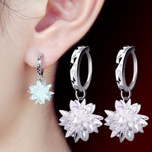 925 Sterling Silver Fashion Shiny Ice Flower Crystal Ladies Stud Earrings Jewelry Anti Allergy Female Women Wedding Gift 2024 - buy cheap