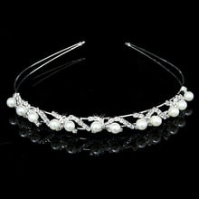 Silver Color Crystal Rhinestone Pearl Headband Wedding Party Tiara Hair band Bridal Hair Accessories Flower Girls Hairwear 2024 - buy cheap