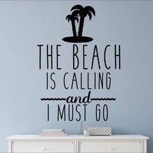 Beach Quote Wall Decal Home Decor The Beach Is Calling Wall Sticker Sea Style Wall Mural Water Sports Lover Gift Decals AY1438 2024 - buy cheap