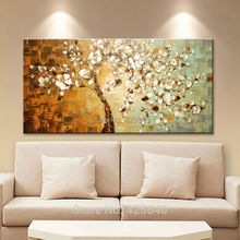 Paleta de pintura en lienzo con textura 3D, pintura acrílica de árbol y flor, arte de pared, imagen para sala de estar, decoración del hogar 2024 - compra barato