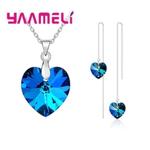 Romantic Crystal Ocean Heart 925 Sterling Silver Pendant Necklace Earring Jewelry Gift Set Long Box Chain Thread 2024 - buy cheap