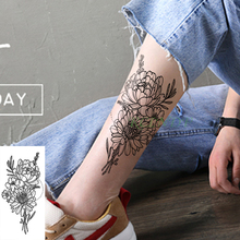 Водостойкая Временная тату-наклейка, черный цветок, лист, искусственная тату флэш-тату, большие художественные татуировки для девочек, женщин, мужчин и детей 2024 - купить недорого