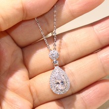 Water Drop Pendant Eternity Luxury Jewelry Handmade 925 Sterling Silver Pear Cut 5A Cubic Zirconia Lucky clavicle Chain Necklace 2024 - buy cheap