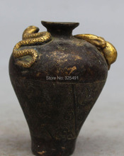 6" Marked Chinese Bronze Gilt Zodiac Year Animal Snake Mouse Vase Bottle Statue free shipping 2024 - buy cheap
