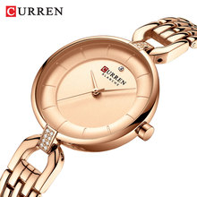 CURREN-relojes de moda para Mujer, pulsera de cuarzo con esfera delgada de oro rosa, con diamantes de imitación, regalo femenino 2024 - compra barato