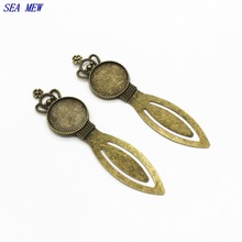 To fit 20mm round cabochon antique bronze Color bookmark vintage style crown bookmark tray settings 20 PCS hm682-1 2024 - buy cheap