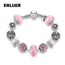 ERLUER European Fashion popular DIY Bangle Charm Rhinestone Crystal Round Glass Beads Bracelets & Bangles Jewelry For Women 2024 - buy cheap