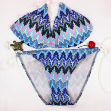 Women Bra Bikini Suits Striped Fabrics Summer Swimsuits Lingerie Free Tie Halterneck Push Up Crochet Strappy Beach Suit 2024 - buy cheap