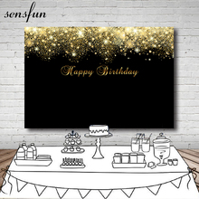 Sensfun-Fondo de fotografía brillante para estudio fotográfico, telón de fondo de fiesta de feliz cumpleaños, color negro, dorado y brillante, vinilo de 7x5 pies 2024 - compra barato