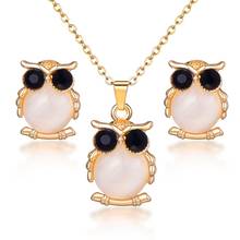 Hesiod Cute Owl Charm Necklaces & Pendants Bridal Jewelry Sets Gold Color Cat Eye Opals Black Necklace Earrings Sets 2024 - buy cheap