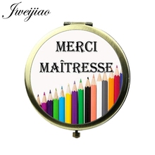 JWEIJIAO Merci Maitresse ABC French Vintage Makeup Mirror Glass Cabochon Antique Bronze Round Pocket mirrors For Teachers Gifts 2024 - buy cheap