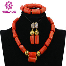 Pretty Coral Pendant Necklace Set New Wedding African Jewelry Set Bride Gift CNR443 2024 - buy cheap