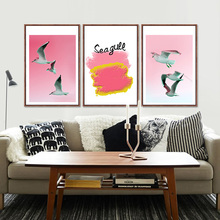 Bird Seaguar Pink Style Nordic Canvas Painting Home Decor Cute Animal Picture Art Print Minimalist Living Room Wall Art Poster 2024 - buy cheap