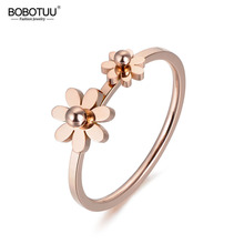 BOBOTUU Classic Rose Gold Color Double Daisy Engagement Ring Jewelry Stainless Steel Wedding Rings For Women Anneau BR18022 2024 - compre barato