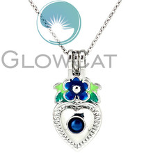 Blue Enamel Flower Heart Beads Cage Locket Pendant Perfume Diffuser Pearl Cage Necklace KK1017 2024 - buy cheap