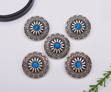 10pcs 30X30mm Bling Prata Tribal AZUL Pérola Flor Costura Voltar Shank Conchos Leathercraft Selas para Roupas casaco Vestido Decoração 2024 - compre barato