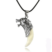 Men Antique Silver Tribal Stark Wolf Fang Tooth Pendant Necklace Vintage Wolf Tooth Dragon Alloy Pendant Necklace jewelry 2024 - buy cheap