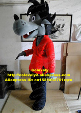 Clever Gray Timber Grey Wolf Coyote Mascot Costume Cartoon Character Mascotte Black Hair Red Jacket Long Nose Big Mouth ZZ1259 2024 - buy cheap