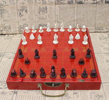 Factory price High-end gift Antique Chinese chess Collectibles Vintage Terracotta Army pieces wooden table 32 chess pieces 2024 - buy cheap